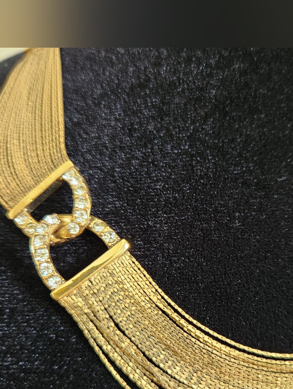 Vintage Monet Multi-Strand Mesh Chain Rhinestone Statement Necklace - Picture 6 of 7